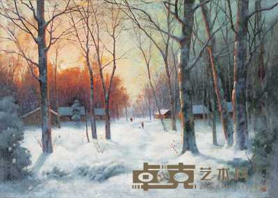 颜文樑 约40年代 夕阳雪景 44×61cm